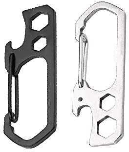 Outdoor Carabiner Keyring Clips, 2 Pack Stainless Steel Carabiner Bottle Opener Keychain with Hex Key, Heavy Duty Carabiner Clips for Camping Backpacking Fishing - 2 Colors