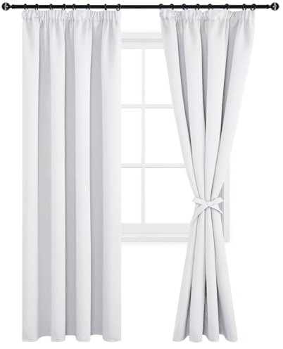 DWCN Thermogardine Kälteschutz Vorhänge Verdunkelungsvorhang Kräuselband | 225x140 cm(HöhexBreite), Grau Weiß, 2er Set, Gardinen mit Vorhang-Krawatten Raumteiler Akustikvorhang Tür Vorhang Weihnachten