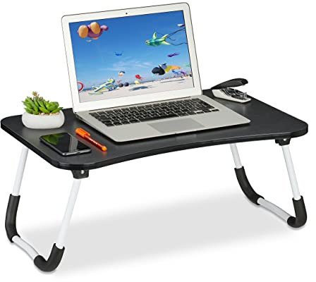 Relaxdays Laptoptisch für Bett & Couch, HxBxT: 26 x 63 x 40 cm, klappbarer Betttisch, MDF, Eisen, Notebooktisch, schwarz