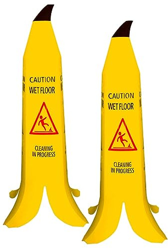 Cono di banana con scritta Caution Wet Floor, 60 cm, 4 lati, per la sicurezza, giallo, facilmente visibile, in plastica, per aziende, hotel, centri commerciali, ristoranti, 2 pezzi