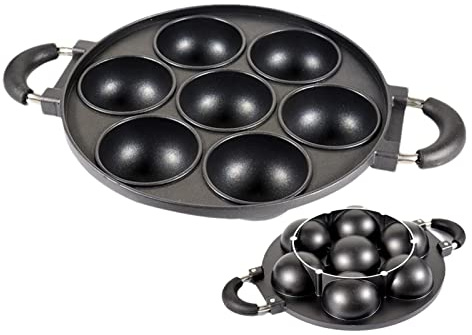 Vigcebit Cast Iron Cake Pan,7-Cup Cast Iron Fried Egg Pan Pancake Pan Burger Omelet Cooker Griddle - Maker Pan for Biscuits, Bake Muffins, Cornbread and Scones