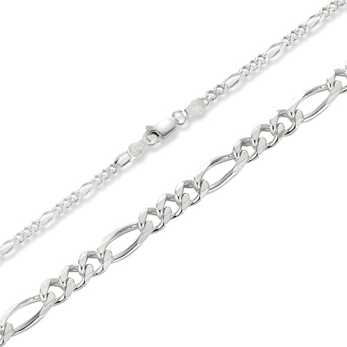BlinqBlinq Figaro Silberkette 3mm 6mm 925 Sterling Silber Längen 40cm 50cm 60cm Silberschmuck Unisex Halskette für Herren oder Damen (60, 3mm)
