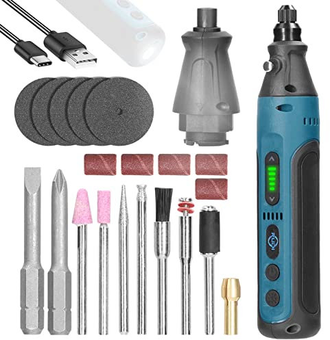 YIWENG 2in1 Set di driver per penna abrasiva Cordless Type-C Ricaricabile multiuso Mini utensile elettrico Multifunzione 2 pezzi di punte per driver 7 pezzi Kit di punte abrasive con luce a LED per la