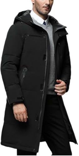 Oanviso Doudoune Longue Homme Chaude Polaire Manteaux Manches Longues Veste à Capuche Parka Doudoune Mode Épais Gilets Veste Blousons Casual Pullover Slim Fit C Noir L