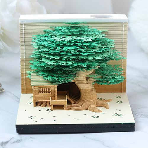 3D Memo Pad Treehouse Paper Carving Notizblock mit LED-Licht Abreißen Kunst Haftnotizen Kreative 3D Kunst Schnitzen Memo Pad Handwerk Geschenk für Weihnachten Einweihungsfeier Home Office Desktop