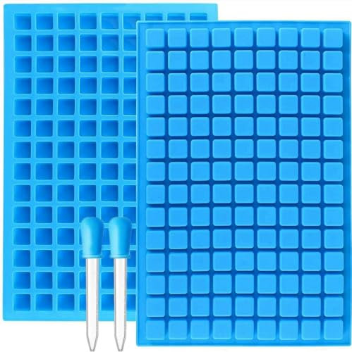Socluer 2 moldes cuadrados de silicona con forma de ositos de goma, 126 cavities, bombones, cubitos de hielo con 2 goteros, para caramelos, chocolates, caramelos