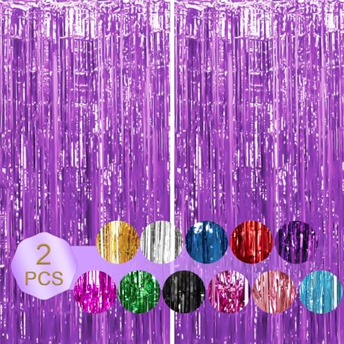 2 Stück 1 * 2 M Lila Lametta Vorhang, Metallische Glitzervorhang Fringe, Fransenvorhänge für Fotohintergrund Tür Wandbehang Fenstervorhang Party Büro Dekoration