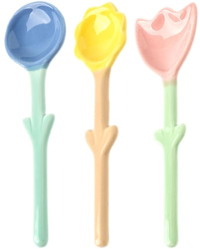 Cabilock 3 Piezas cuchara de flor de cerámica cucharas soperas cucharillas cucharita cucharas para servir café cucharas para servir sopa modelado cuchara de café Toronja Fo