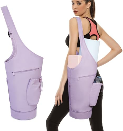 sportsnew Yogatasche mit Grosser Öffnung Yogamatte Tasche mit Nassfach und Flaschentasche Damen Verstellbarer Schultergurt Yoga Tasche für Pilates, Lila (Patent Angemeldet)