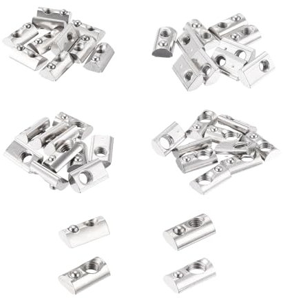 sourcing map 40Pcs M3/M4/M5/M6 T Spring Nut Half Round T Slot Nut Roll in Spring Hammer Head Fastener Nut for 2020 Series Aluminum Profile