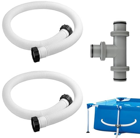 Tuyau Rechange Pour Filtre Piscine,2 Pcs Tuyaux de Piscine 38 mm,avec Raccord de Tuyau en T Piscine 38mm,150 cm Tuyau de rechange pour piscine,Pour Filtres À Sable, Systèmes D'eau Salée