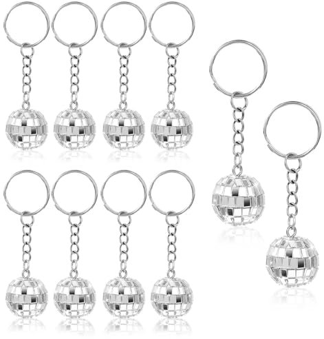 Tyqour Lot de 10 porte-clés boule disco des années 70 - Argenté - Pendentif boule à facettes - Article de fête - Pour Halloween, Noël, fête
