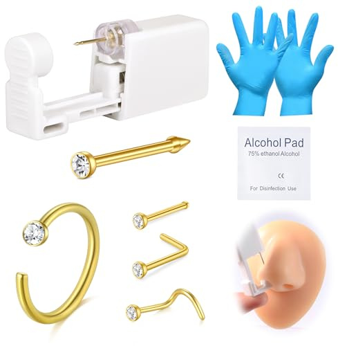 AVYRING 8 st näspiercing kit – smärtfri självpiercingpistol med 20 g näsringar, 10 mm, Rostfritt stål