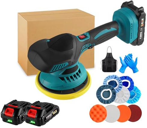 FfiMe Lucidatrice per Auto, Lucidatrice a Buffer a Batteria con 2 batterie da 21 V 2,0 Ah, 2500-7000 Giri/min 6 velocità Regolabile, per Dettagli Auto, Levigatura, Lucidatura, Ceretta