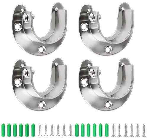 Zydiwo 4 Pezzi Supporto per Flangia In Acciaio Inox Armadio Rod Staffe 25mm Pesante Obbligo Supporto a Forma di U con Viti (Argento, 25mm)