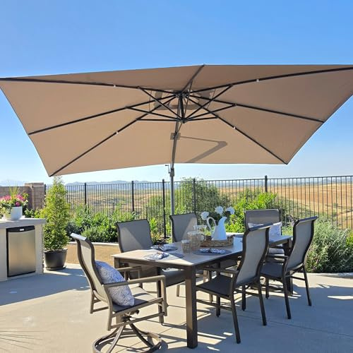 PURPLE LEAF Ombrellone da Giardino 3 x 4 m Rettangolare, Ombrelloni da Esterno con 8 Astine in Alluminio, Tela Acrilica Simulata Anti-UV, Rotazione di 360° e 6 Posizioni Inclinabili, Camello
