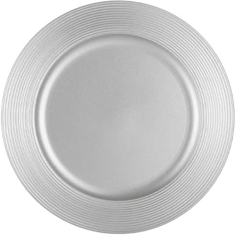 Set 24 Sottopiatti Natalizi Rotondi in Plastica Rigida - Elegante Design Argento con Bordo Rigato, Diametro 33 cm!