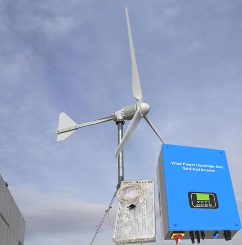 KX-ENERGIE 3000W Horizontale Windkraftanlage Netzkopplung Komplettanlage 3-Phasen Windgenerator 3Blätter Windturbine mit On Grid Wechselrichter für 220Vac/230Vac Einphasen Stadt Mains Stromnetz