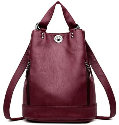 XINYASEE Einfache Frauen Rucksack, weiches Leder Mode Reisetasche, große Kapazität Umhängetasche, lässigen Stil, geeignet für Schule, Einkaufen Rucksäcke (Burgunderrot)
