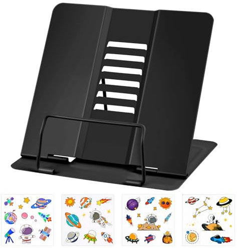 MINISOISO Support de Lecture Métal, Portable Réglable Support Livre en Métal, 6 Hauteurs Réglables Porte-Livre pour Livre de Cuisine, pour Livres Tablette Recette Manuel Cuisine Bureau, Noir