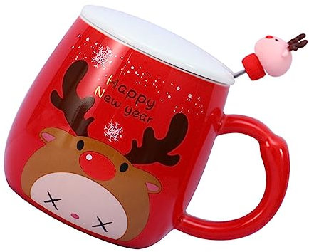 Cabilock 2 Stk Weihnachtsbecher aus Keramik the office mug kaffeekännchen glühweingläser the safe cup weinachtsbecher Kessel Wasser Opa Frühstückstasse Milchbecher mit Deckellöffel rot