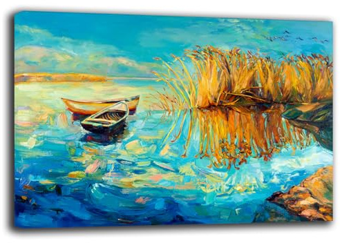 Quadro Moderno MARE barche Quadri moderni soggiorno da Parete XXL grande Stampa su tela Canvas Decorazione Murale muro Salone Arredo Camera da letto Cucina (1, 70x120 cm, Canvas intelaiato)