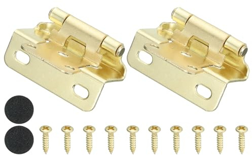 PATIKIL Bisagras De Gabinete De Cierre Automático Semi-Superpuesto 1/2 Pulgada, 2 Pcs Bisagra De Gabinete Semioculta De Montaje Superficial Con Tornillos Para Puertas, Tono Dorado