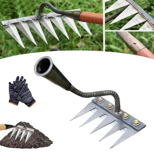 Rateau De Désherbage Berthaus, Outil De Râteau De Désherbage Amovible, Râteau Désherbage Au Carbone Robuste, Rateau Bertaus, Rateau Jardin pour Désherber/Ameublir/Semence (5 Dents)