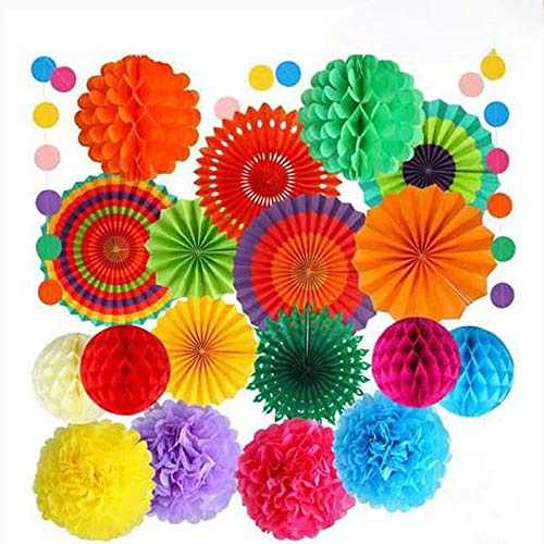 Pqahffowr 20 Pezzi Colorato Festa Fiesta Decorazione Fan di Carta Palline a d'ape di Carta Palla di Fiori Fissato per Matrimonio Compleanno Festival Forniture