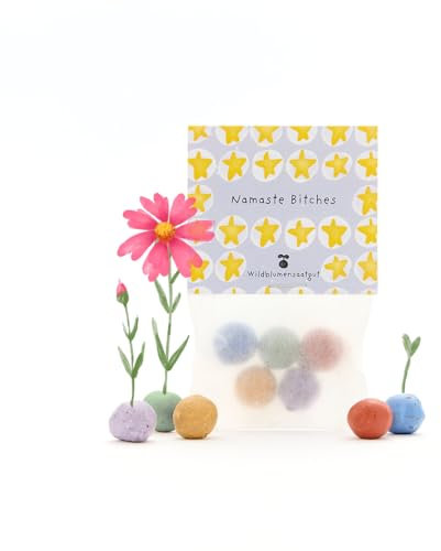 Regalo sostenibile: 5 biglie di fiori colorate | bombe colorate con semi di fiori selvatici | per gli appassionati di yoga, incoraggiamento e saluti umoristici | 100% ecologico e resistente almeno 2