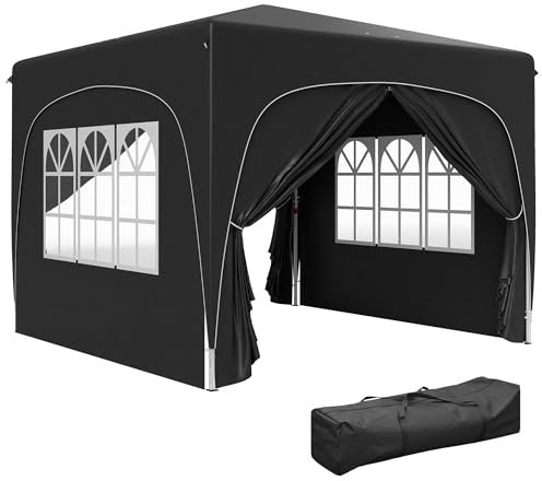 Outsunny 3 x 3(m) Pop Up Gazebo with Sides and Carry Bag, UPF50+, Height Adjustable Party Tent Instant Event Shelter for Garden, Outdoor, Patio, Black