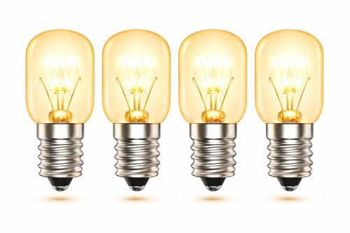 SJ Essentials E14 Salt Lamp Bulb 15W Dimmable SES Pygmy T20 Small Edison Screw, 2700K Warm White, 300°C High Temp Oven Bulb for Himalayan Salt Lamp, Wax Melt Burner, Fridge, Microwave -4 Pack
