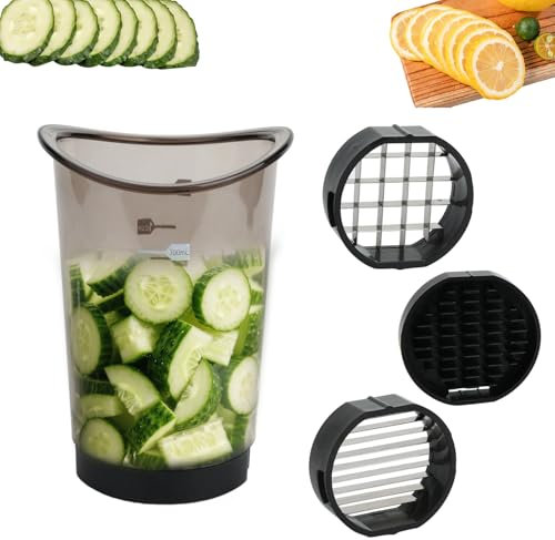 BOXOB Multi-Purpose Fruit Slicer Cup with Blades and Lid, Detachable Plastic Fruit Cutter Kit Funny Berry & Mango Cutting Tool for Slicing Bananas Cucumbers