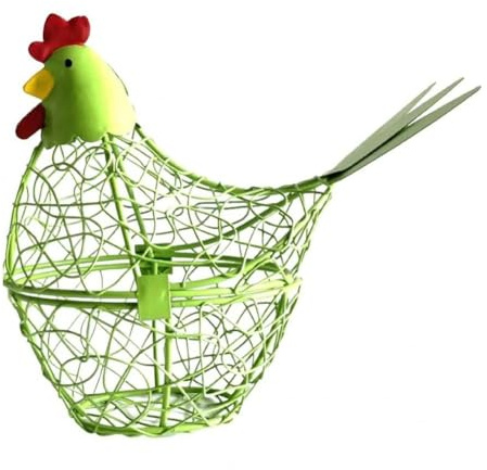 Cesto portauova a forma di gallina, pratico portauova, stabile, per uova di Pasqua, in filo di ferro, da scrivania, verde