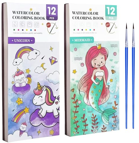 FAYAHAR 2 Stück Malbuch mit Wasserfarben für Kleinkinder, Aquarell-Malpapier, Tragbare Wasserfarben Malbücher Set mit Wassertankpinsel, Lernspielzeug für Kleinkinder, Jungen, Mädchen