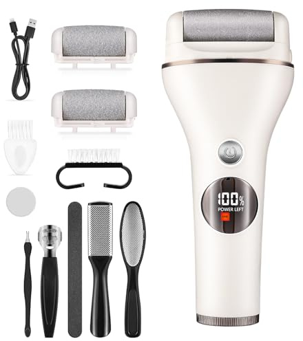 Lychico Electric Foot File, Rechargeable Foot Callus Remover Waterproof with 3 Rollers 2 Speed Battery Display，Professional Pedicure Tools for Hard Cracked Dry Dead Skin
