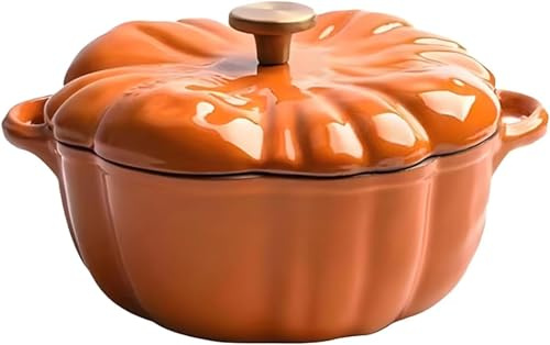 Marmite citrouille en fonte émaillée – Cocotte citrouille antiadhésive avec couvercle, casserole ceramique polyvalente pour four, induction et Halloween,16CM