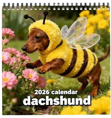 DoxieView planeringsdisplay – hundtema månatlig organisatör, 2026 schemaguide med skrivbara block, dekorativt datumkort, valpinspirerad panel med glansig finish, årlig översikt för vanor