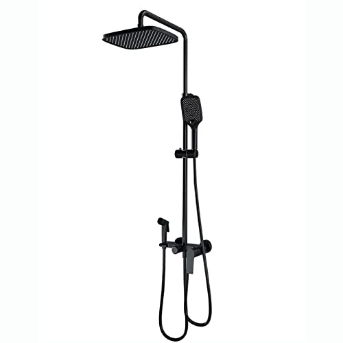 Ensemble combiné de système de douche noir – Pommeau de douche mural à effet pluie, bec de baignoire cascade à poignée unique, douchette à main à 3 modes et pulvérisateur de bidet, appareil de salle