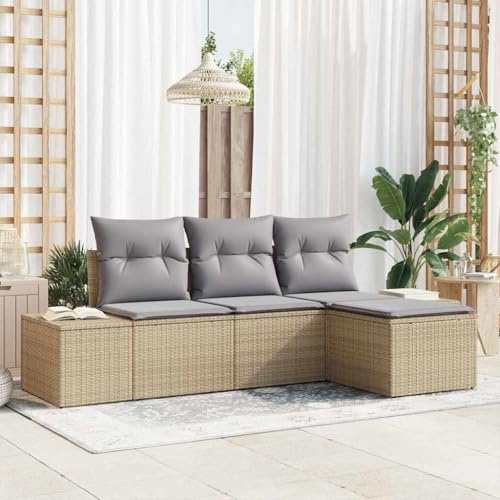 Kaloriko trädgårdssockset 4 delar, beige poly rotting, modulär loungesoffa för terrass, balkong, väderbeständig, justerbara fötter