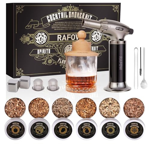 Whiskey Smoker Kit with Torch - Cocktail Smoker Kit with 6 Flavors Smoked Wood Chips - Old Fashioned Drink Smoker Kit for Bourbon, Whisky Smoking Gifts Box Smoke Set for Men(Without Butane)