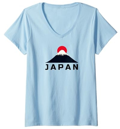 Mujer Japón Travel Mount Fuji Sun Rise Tops, Camisetas y Accesorios Camiseta Cuello V
