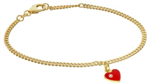 trendor Mädchen-Armband mit Herz-Anhänger 925 Silber Vergoldet 21620 | diamantiertes Flachpanzerband, eleganter Armschmuck für Kinder,