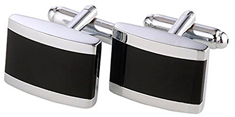 DonDon Herren Edelstahl Manschettenknöpfe Silber-schwarz im Samtbeutel