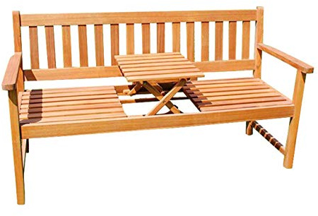 SAM 3-Sitzer Gartenbank Lorenzo, integriertem einklappbarem Tisch, Holzbank Akazie, 157 x 60 cm, FSC® 100% Zertifiziert, Braun | Holzbank Akazie, 157 x 60 cm, Braun