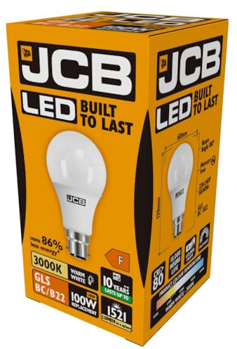 Lot de 10 - JCB 15w LED GLS ampoule BC / B22 mat 3000k blanc chaud 1530lm (s10995)