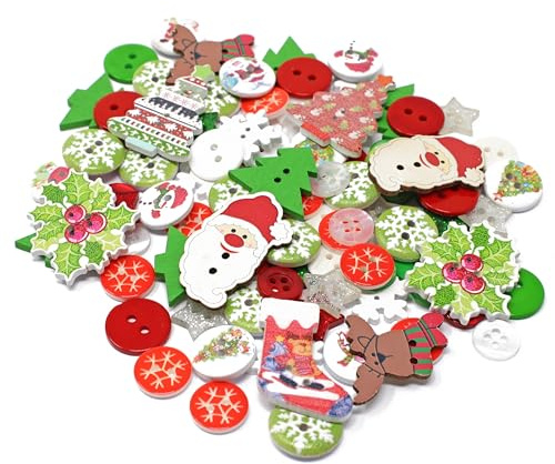 Weihnachtliche Deko-Knöpfe, aus Harz und Holz, ideal zum Handarbeiten und Verzieren, 100 Stück
