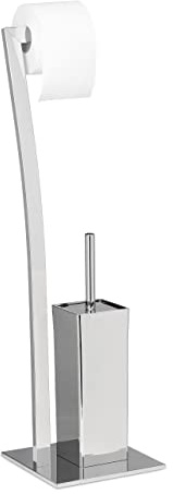 Relaxdays Set Escobillero Portarrollos y Toallero de Pie Rectangular WIMEDO, 2 Unidades, Acero Inoxidable, Plateado