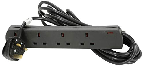 Netagon 4 Gang Way 13A UK Plug Extension Lead with Neon Indicator Fitted (5m, Black)