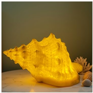 GREENIC Portable Conch Shell Beach Themed Night Light w Timer for Kids Adults Bedroom Nightstand Lamp Nautical Lighting Battery Operated, Warm White